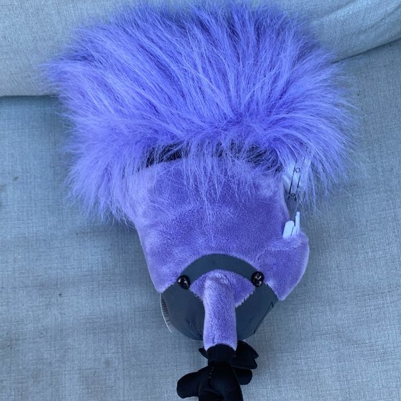 UNIVERSAL STUDIOS DESPICABLE Me ONE 1 Eye Purple MINION PLUSH Crazy Hair - Picture 11 of 12